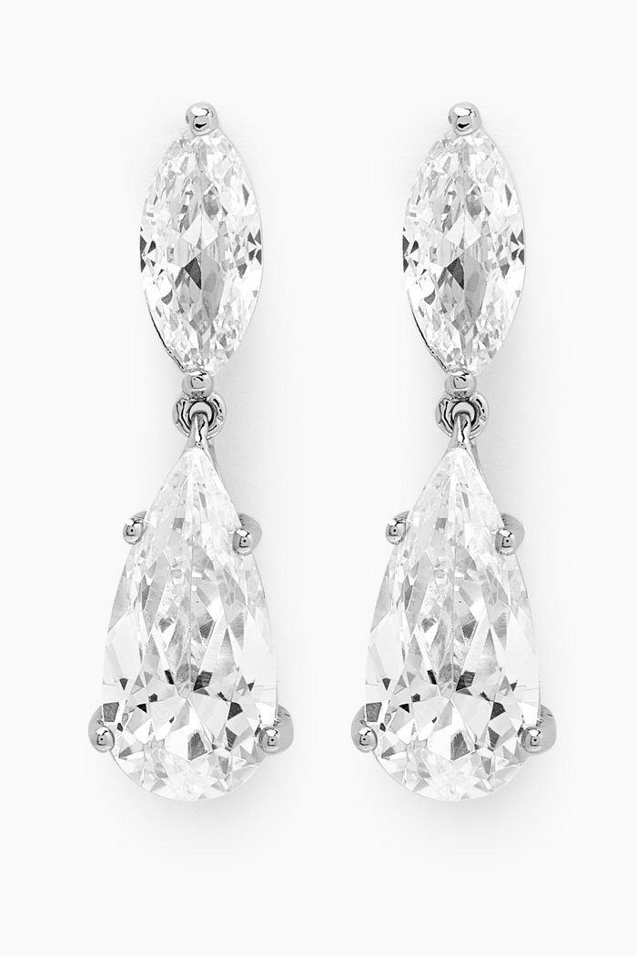 

Marquis Drop Earrings in Rhodium-plated Brass, Silver