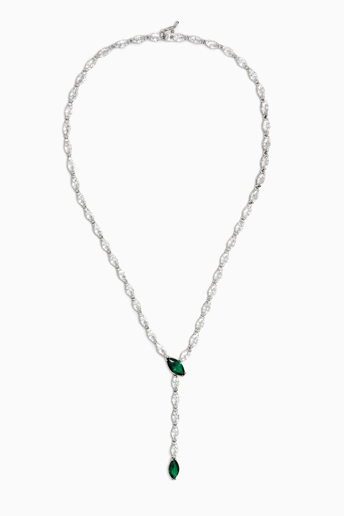 

Marquis Drop Necklace in Rhodium-plated Brass, Green