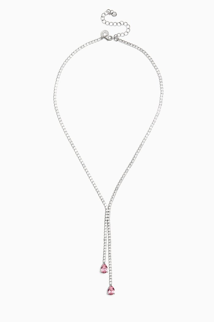 

Pear Drop Necklace in Rhodium-plated Brass, Pink