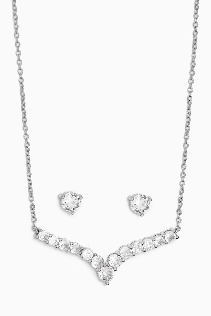 

Round Stud Earrings & Necklace in Rhodium-plated Brass, Silver