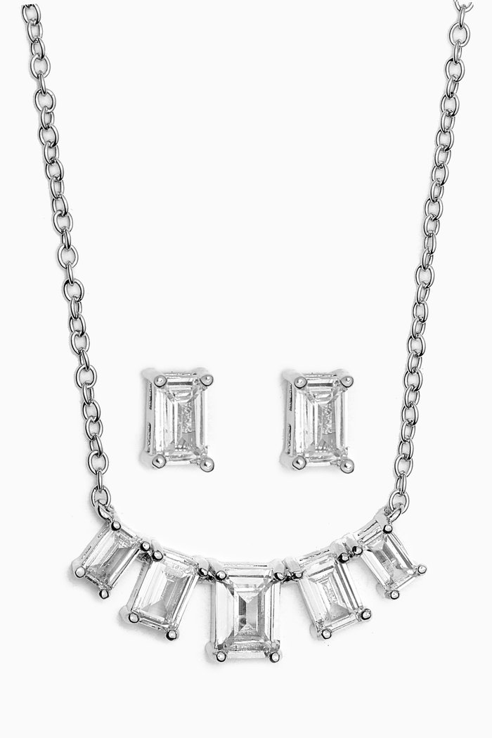 

Emerald-cut Necklace & Earrings Set in Rhodium-plated Brass, Silver
