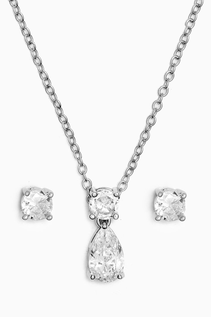 

Pear Drop Necklace & Earrings Set in Rhodium-plated Brass, Silver