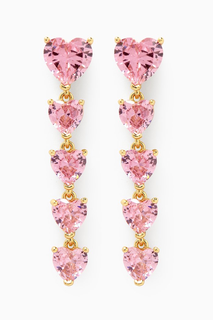 

Long Hearts Drop Earrings in 14kt Gold-plated Brass, Pink