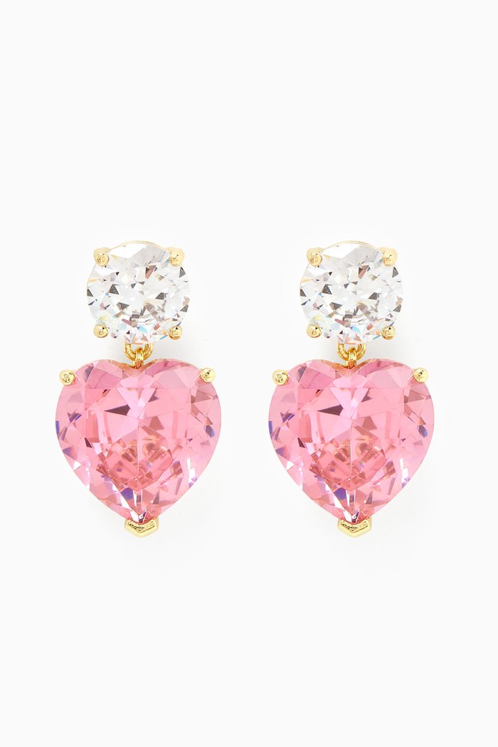 

Heart Drop Earrings in 14kt Gold-plated Brass, Pink