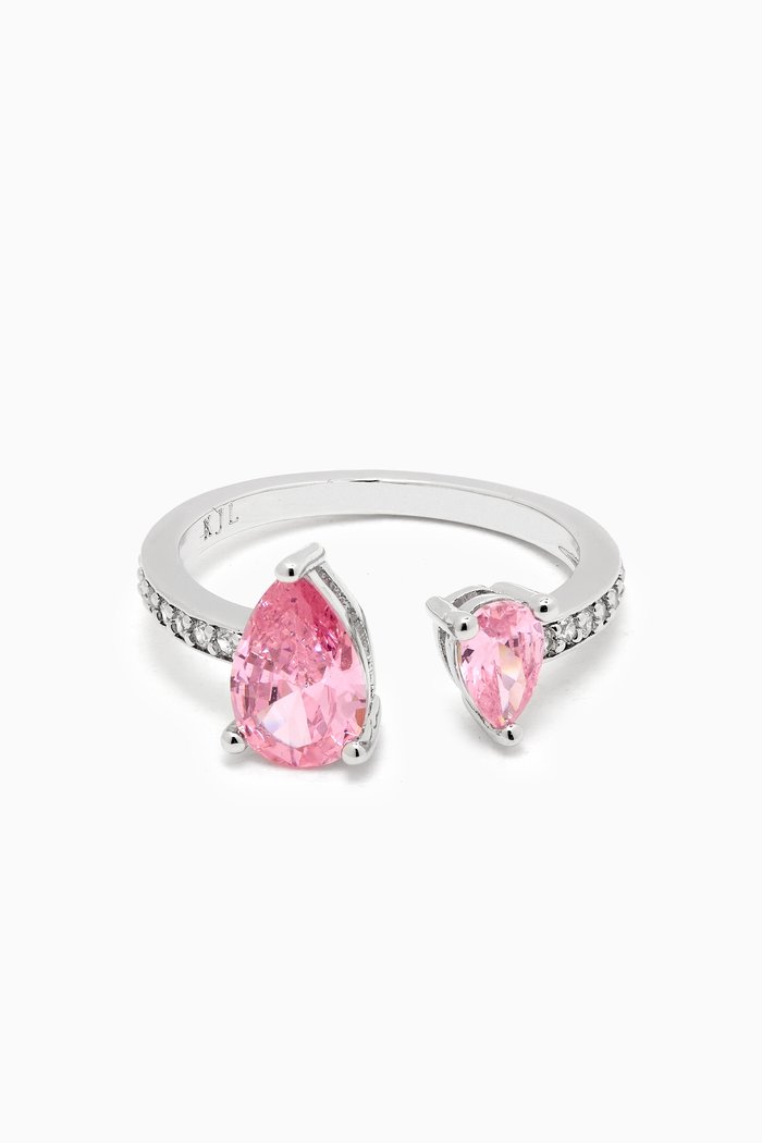 

Up/ Down Pear Pavé Ring in Rhodium-plated Brass, Pink