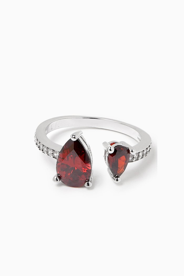 

Up/ Down Pear Pavé Ring in Rhodium-plated Brass, Red