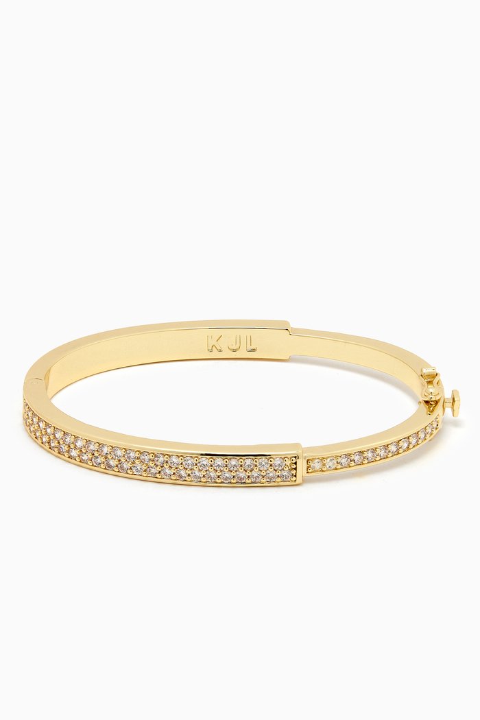 

Pavé Hinge Lock Bangle in 14kt Gold-plated Brass