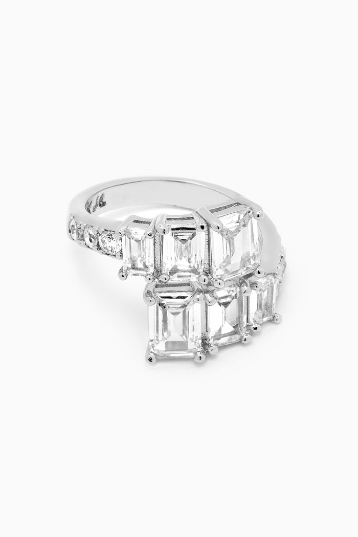 

Graduated Emerald CZ Ring in Rhodium-plated Brass, Silver