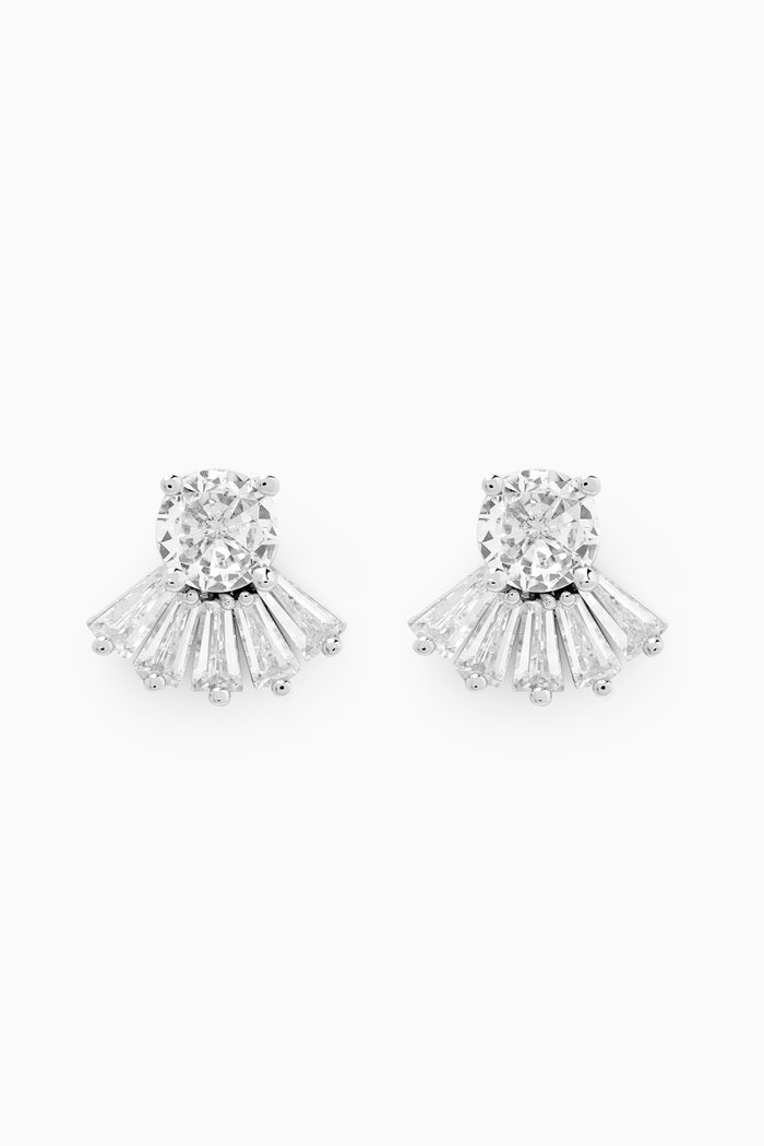

Fan Stud Earrings in Rhodium-plated Brass, Silver
