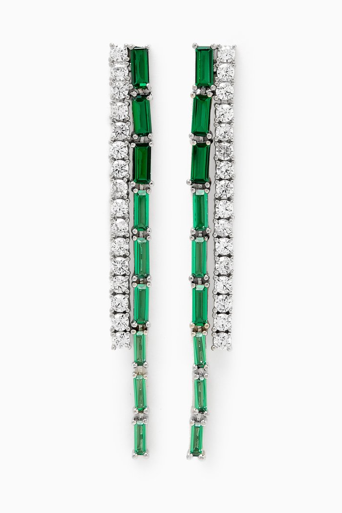

Baguette Double Row Linear Earrings in Rhodium-plated Brass, Green