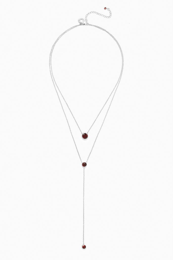 

Layered Round-bezel Necklace in Brass, Red