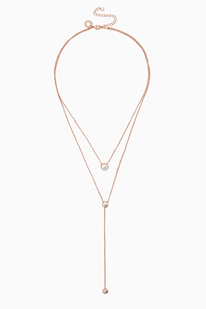 

Layered Round-bezel Necklace in Rose Gold-plated Brass, Neutral