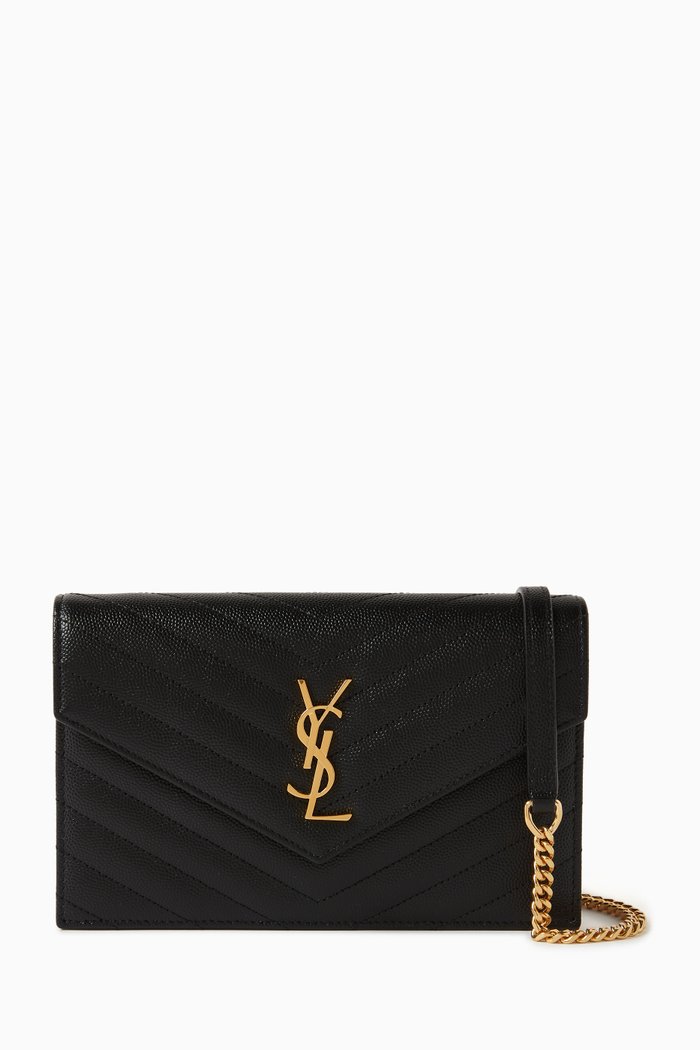 

Cassandre Matelassé Envelope Chain Wallet in Quilted Leather, Black
