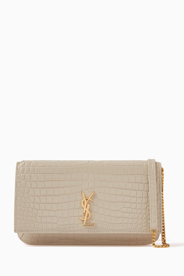 

Cassandre Phone Holder with Strap in Shiny Crocodile-embossed Leather, White