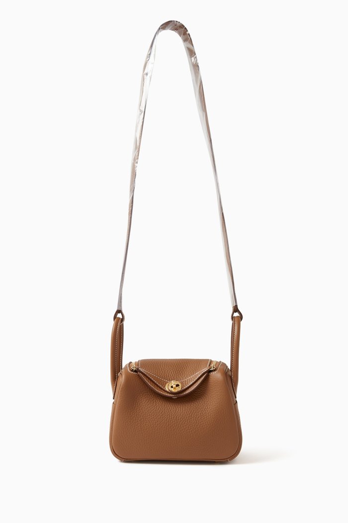 

Unused Mini Lindy Gold in Clemence Leather with Gold Hardware:, Brown
