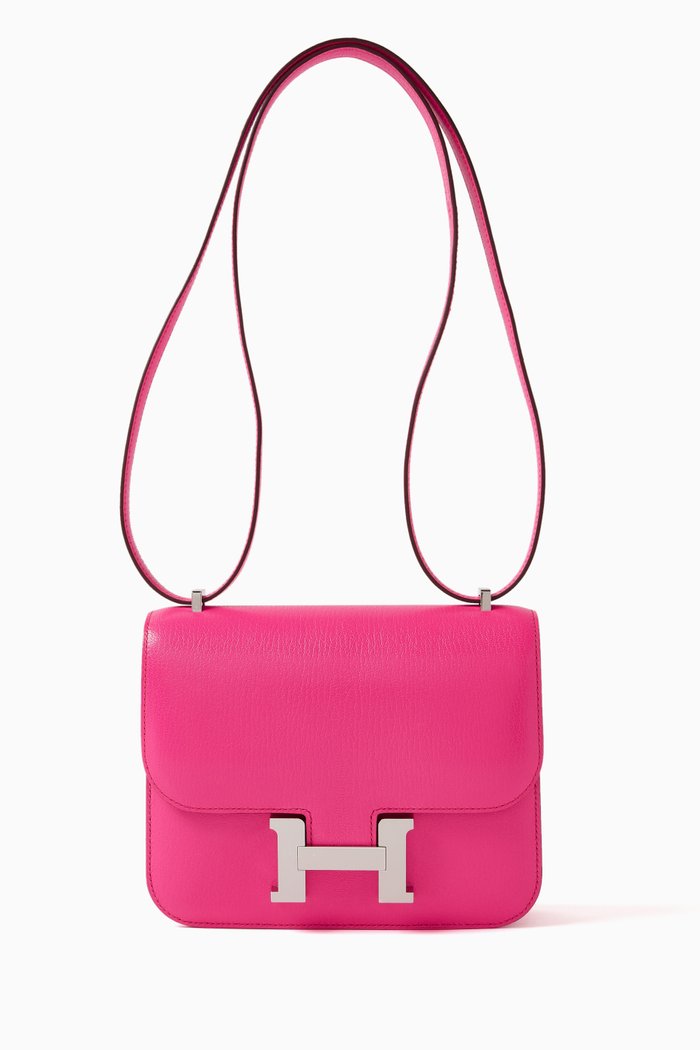 Unused Constance 18 Rose Pop in Chevre Leather with Palladium Hardware, Pink