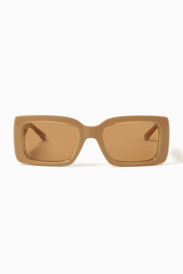 

Kira Quilted Rectangular Sunglasses in Acetate, Brown