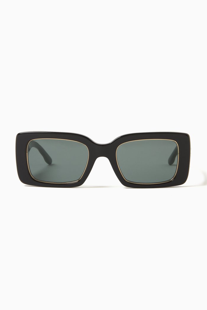 

Kira Quilted Rectangular Sunglasses in Acetate, Black
