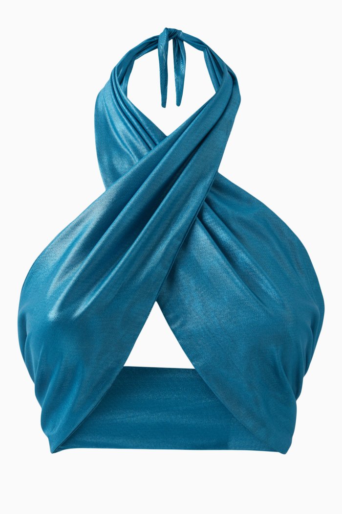 

Anya Wrap Crop Top, Blue