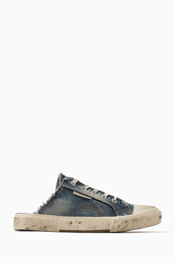

Paris Mules in Destroyed Denim & Rubber, Blue