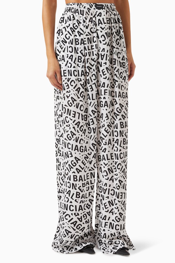 

Logo Strips Pyjama Pants in Viscose-poplin, White