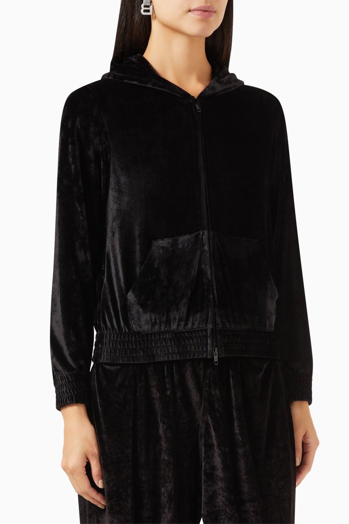 

BB Paris Strass Zip-up Hoodie in Velvet-jersey, Black