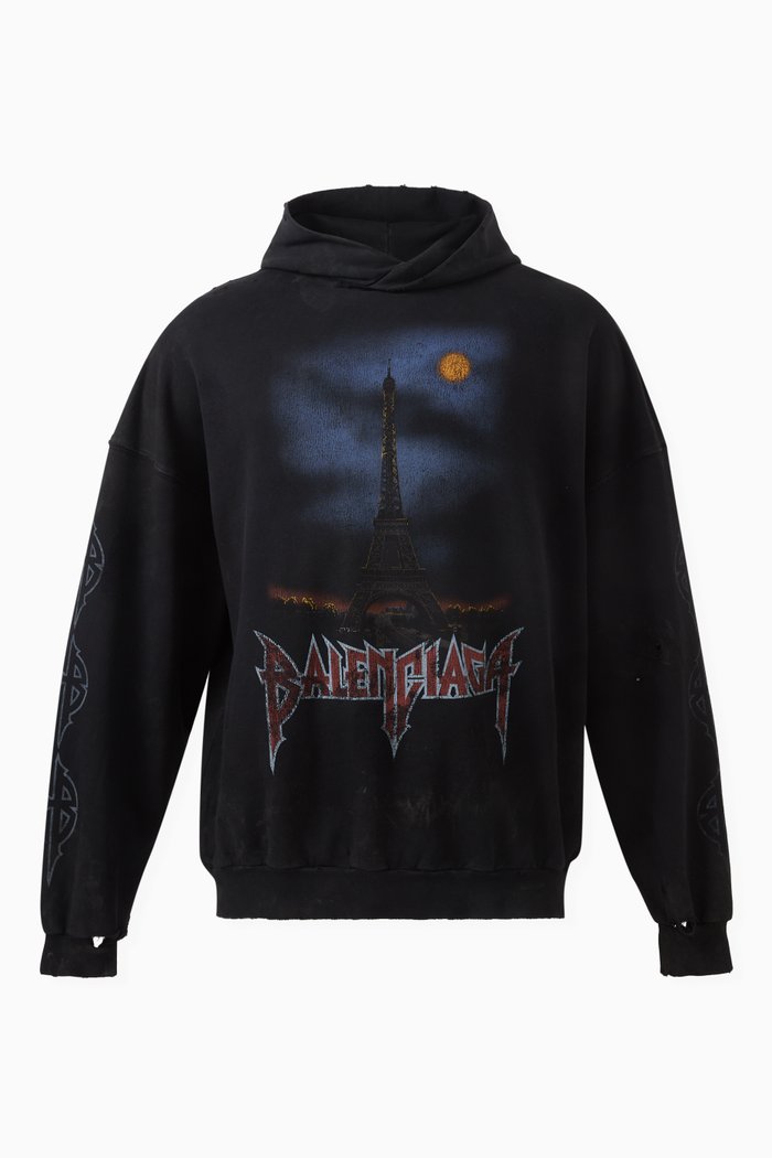 

Paris Moon No Pocket Oversized Hoodie in Curly-fleece, Black