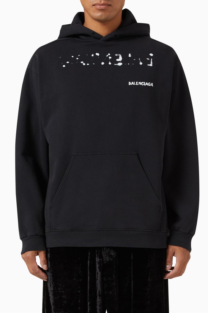 

Hand Drawn Medium Fit Hoodie in Curly Fleece, Black