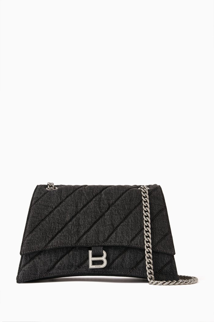 

Medium Crush Shoulder Bag in Quilted Denim, Black