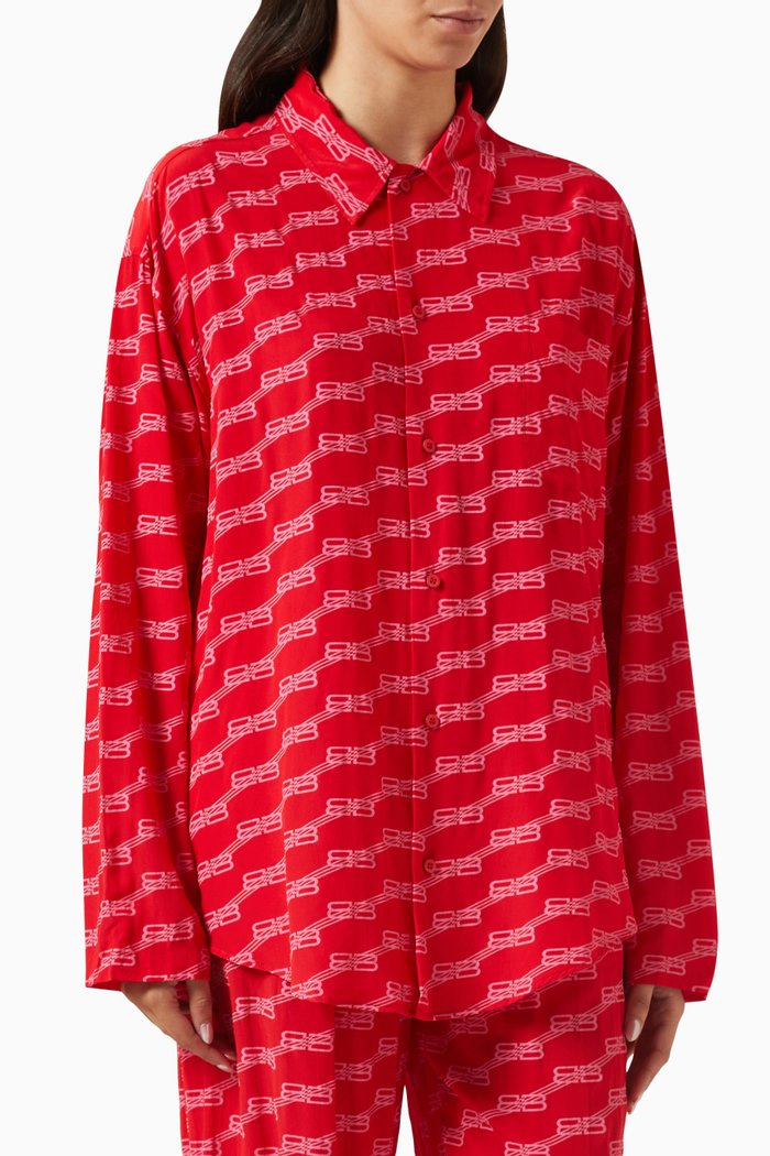 

BB Monogram Minimal Shirt in Silk Crepe, Red