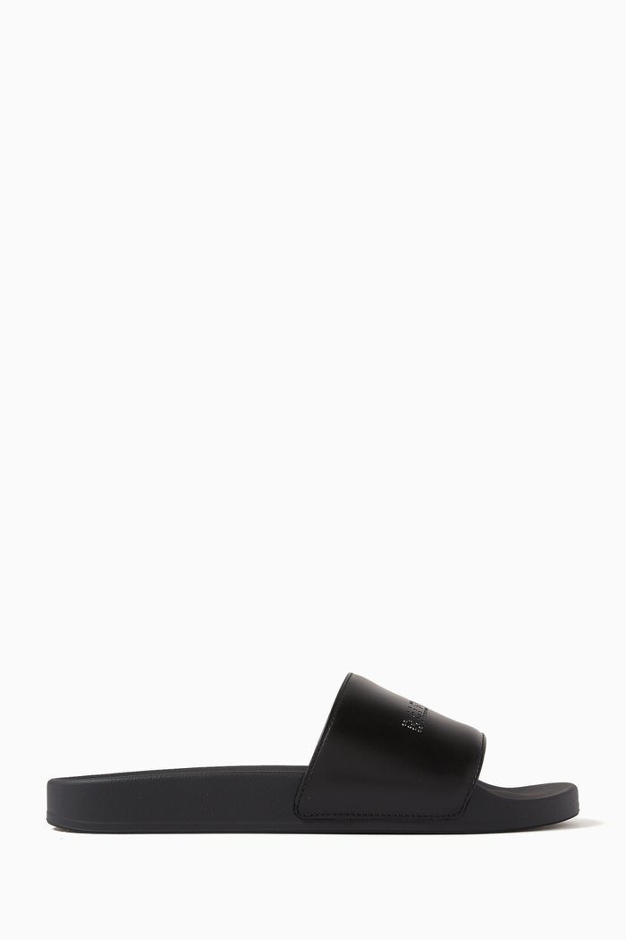 

Pool Slides in Smooth Calfskin with Rhinestones, Black