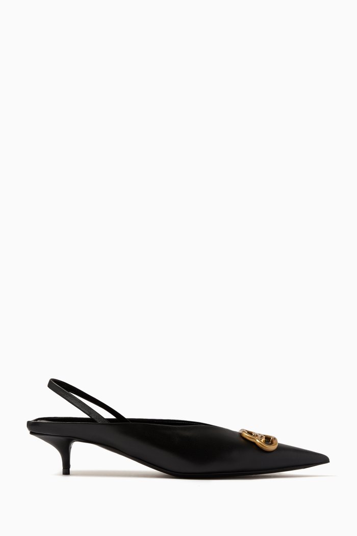 Square Knife BB 40 Slingback Mules in Nappa Sheepskin, Black