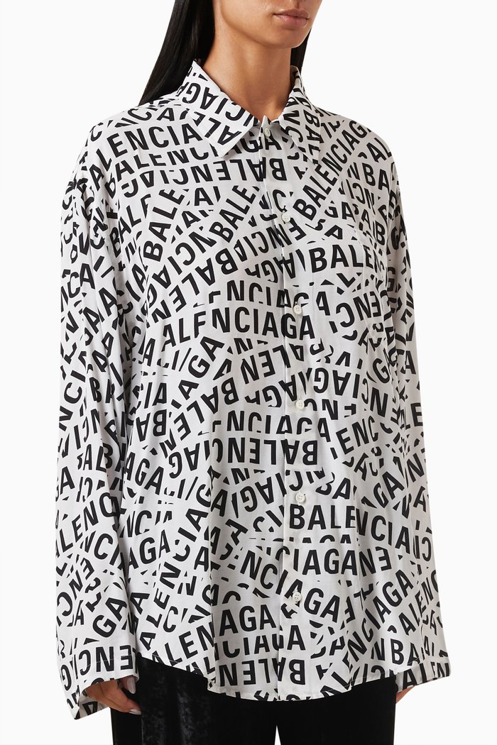 Logo Strips Large-fit Shirt in Viscose-poplin, White