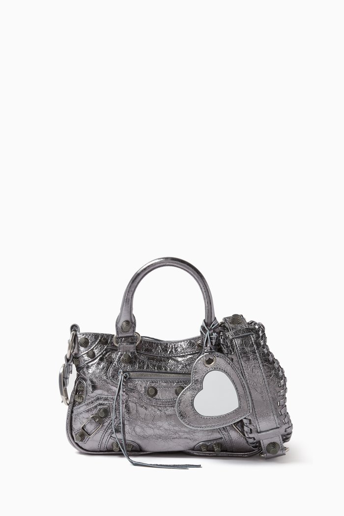 

Small Neo Cagole Tote Bag in Metallic Arena Lambskin, Silver
