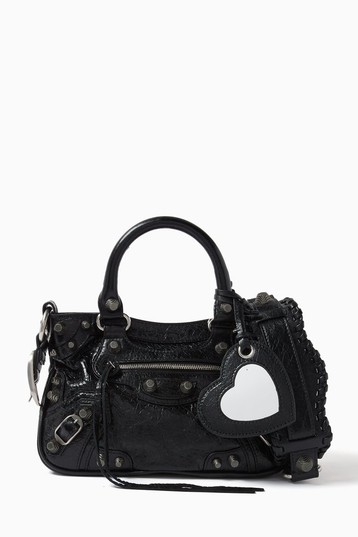 Small Neo Cagole Tote Bag in Arena Lambskin, Black