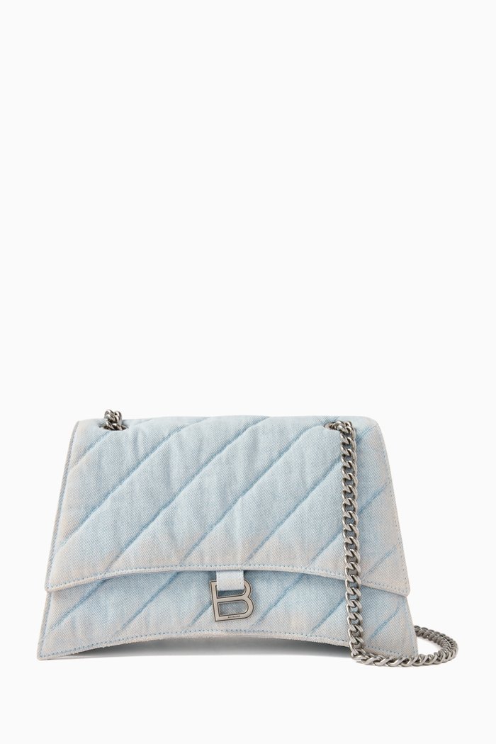

Medium Crush Chain Bag in Quilted Denim, Blue