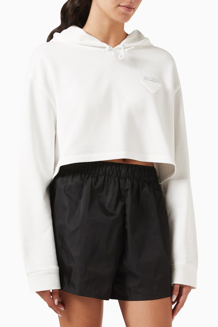 

Triangle Logo Cropped Hoodie in Cotton, White