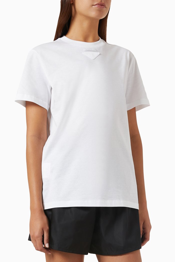 

Triangle Logo Girocollo T-shirt in Premium Cotton, White