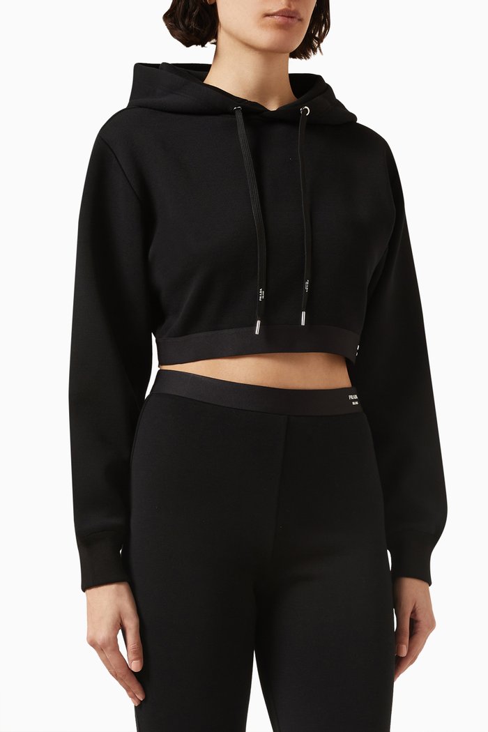 

Cropped Hoodie in Knit, Black