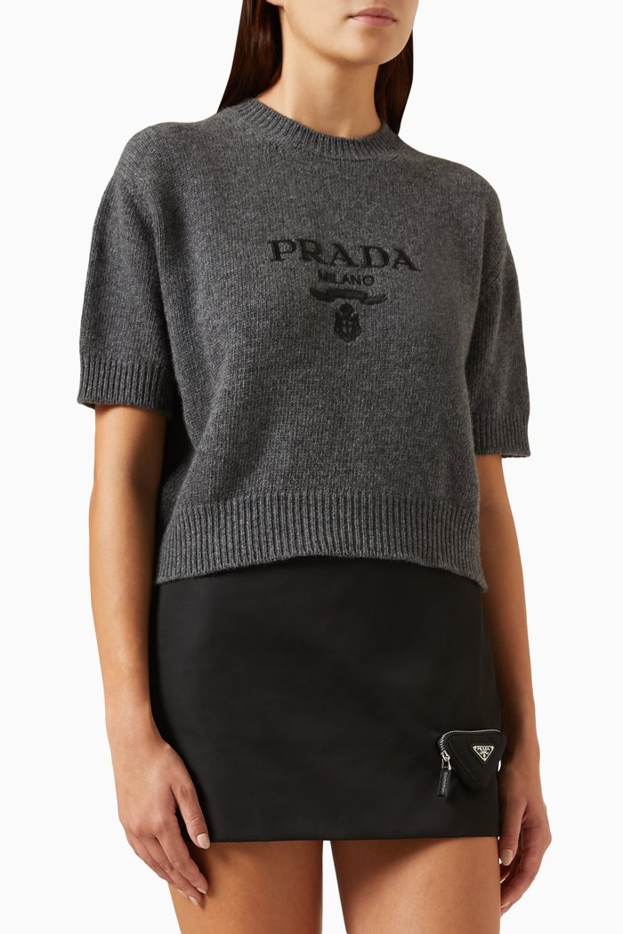 

Logo-embroidered Sweater in Cashmere-wool Knit, Grey
