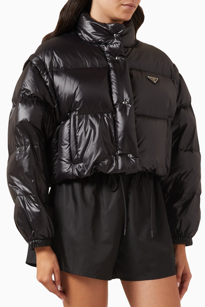 Crop Down Convertible Jacket in Re-nylon, Black