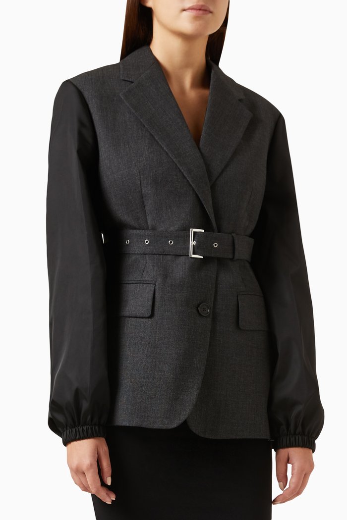 Single-breasted Jacket in Wool & Re-nylon, Grey