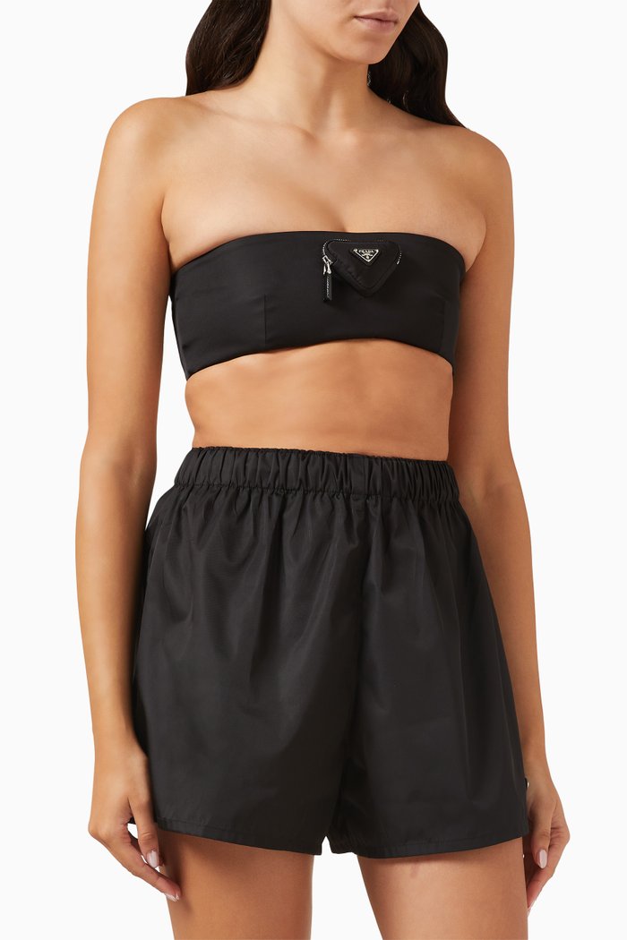 

Triangle Logo Bandeau Crop Top in Re-nylon, Black