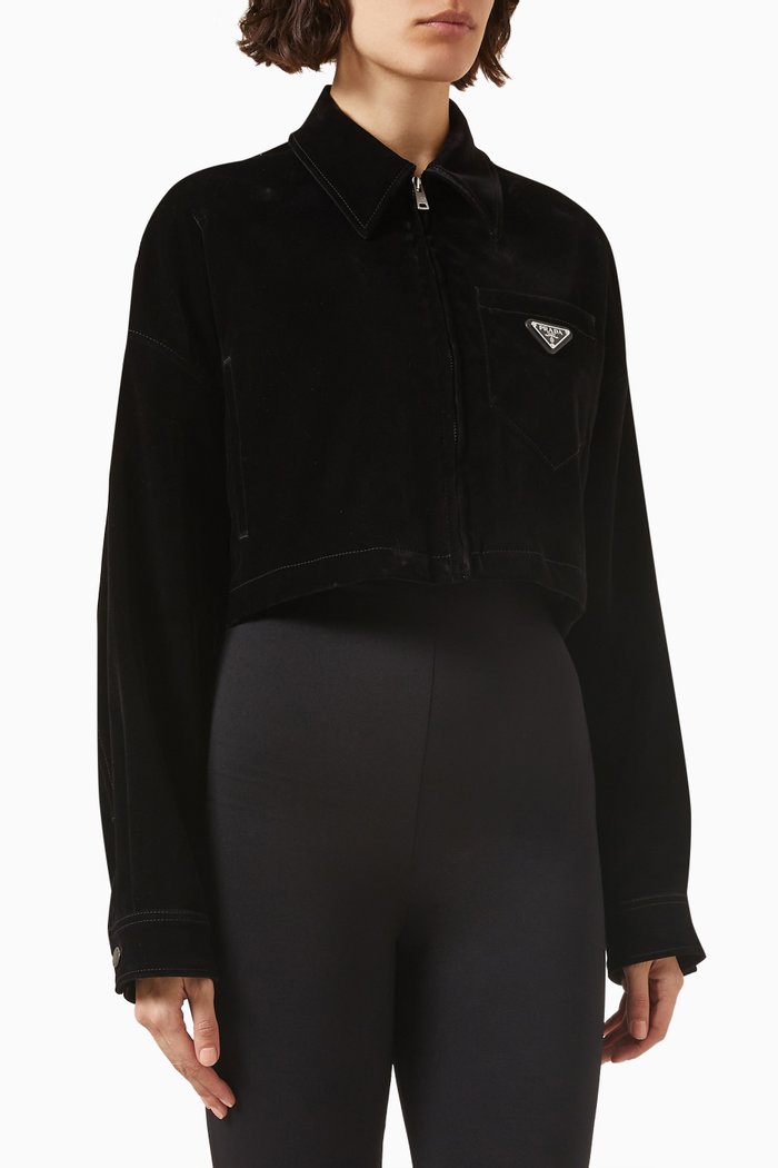 

Triangle-logo Cropped Jacket in Cotton-velvet, Black