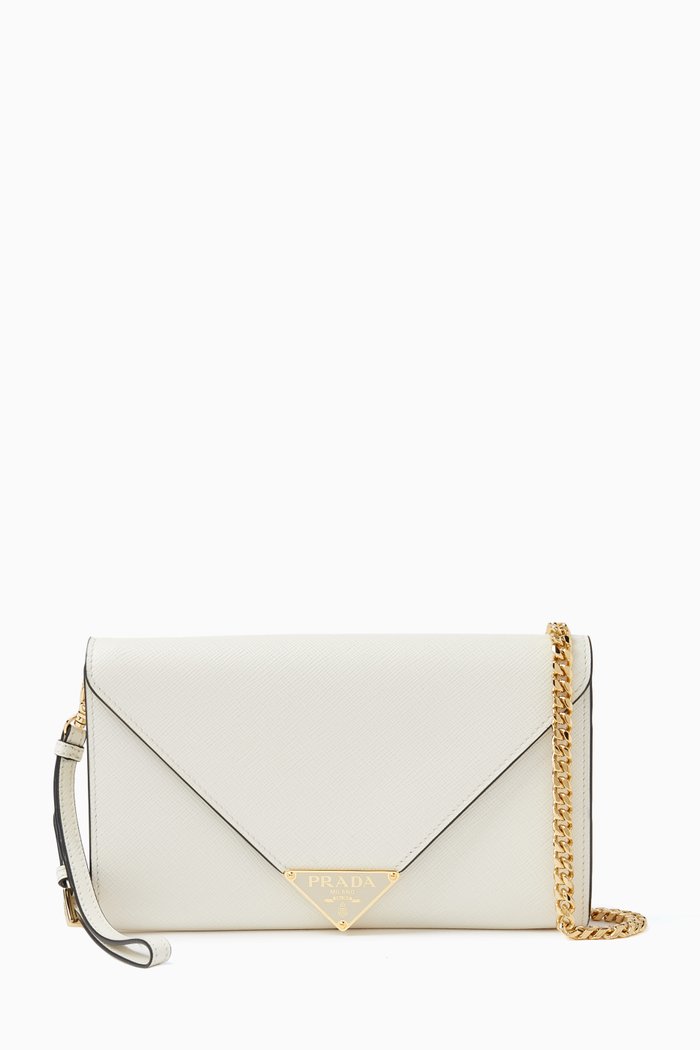 

Wallet on Chain in Saffiano Leather, White