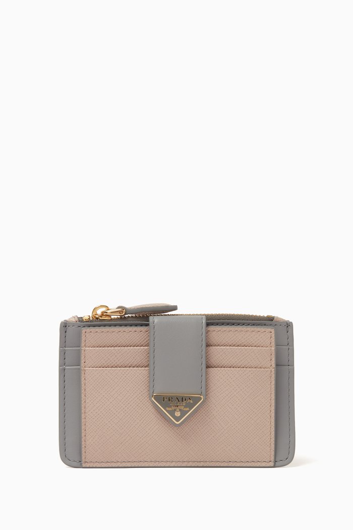 Bi-colour Card Holder in Saffiano Leather, Neutral
