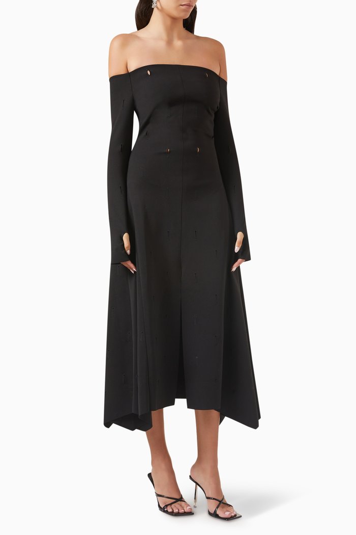 

Collins Off-shoulder Cut-out Midi Dress in Stretch-jersey, Black