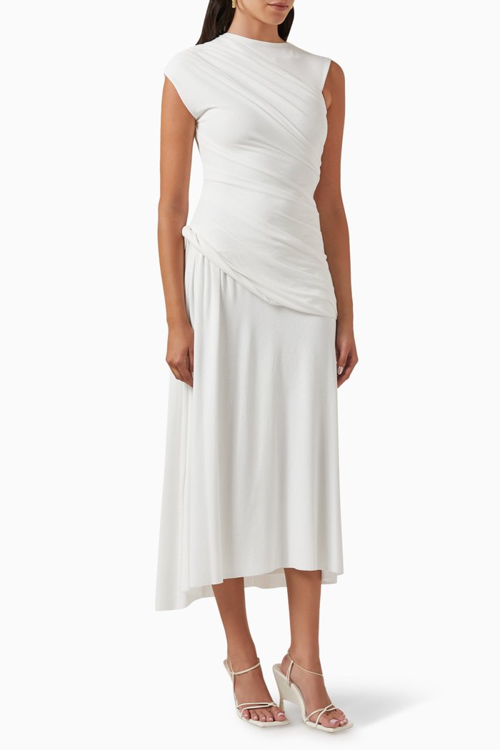 

Anderson Draped Maxi Dress in Jersey-knit, White