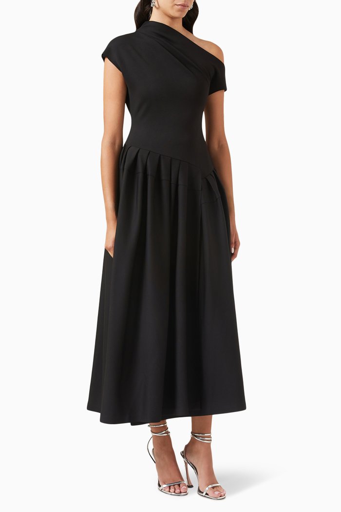 

One-shoulder Midi Dress in Double-jersey, Black