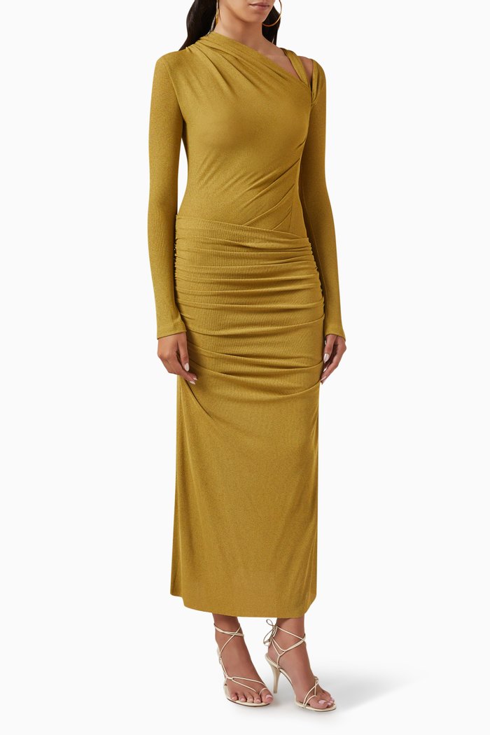 Draped Midi Dress in Jersey-knit, Yellow